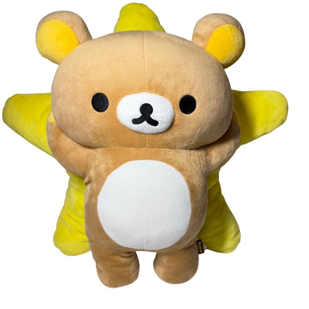 San-X Rilakkuma Bear Lying On Yellow Star Plush Stuffed Animal 2024 Large 16"
